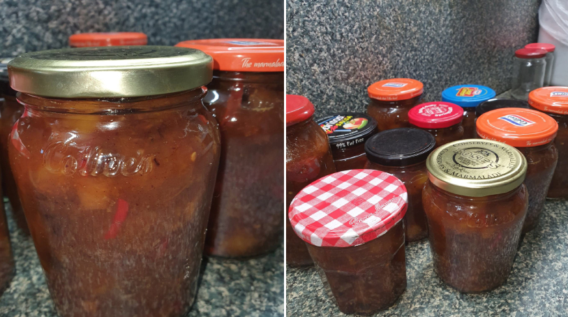 Image of spicy mango chutney in bottle for storage